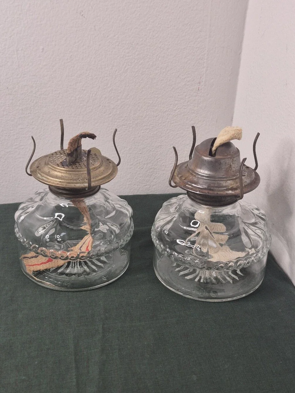 Pair of Vintage Glass Eagle Oil Lamps with Wicks